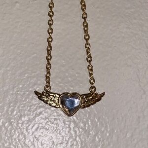 DS Gold Toned + Crystal Winged Heart Necklace